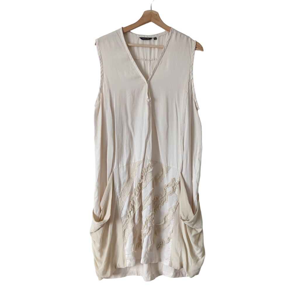 Pas De Calais Tunic Top Shift Dress Tencel Silky Cream Lagenlook‎ Ruffle Medium